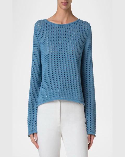 Chunky Cotton Mesh Boatneck Sweater