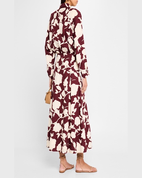 Pietra Pleated Floral-Print Maxi Shirtdress