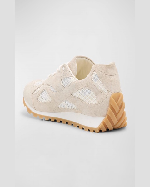 Men's Orbit Aged Leather and Fishnet Runner Sneakers