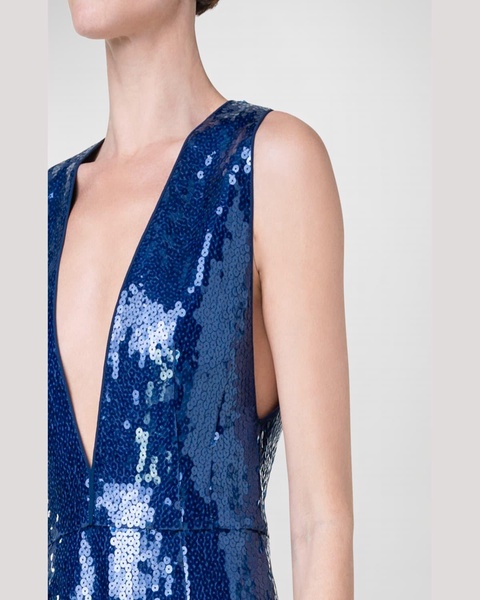 V-Neck Short Dress with Liquid Paillette Detail