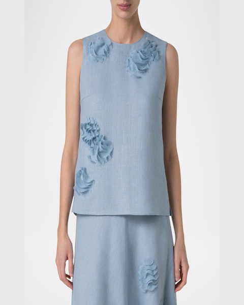 3D Carnation Raw Linen Sleeveless Top