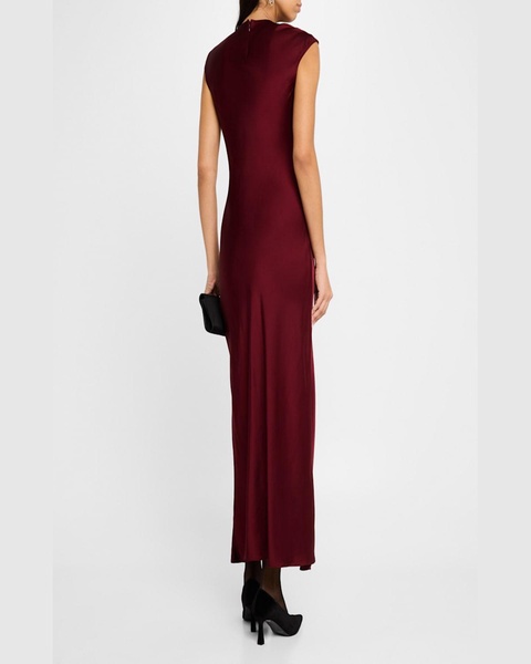 Cap-Sleeve Bias Viscose Satin Maxi Dress