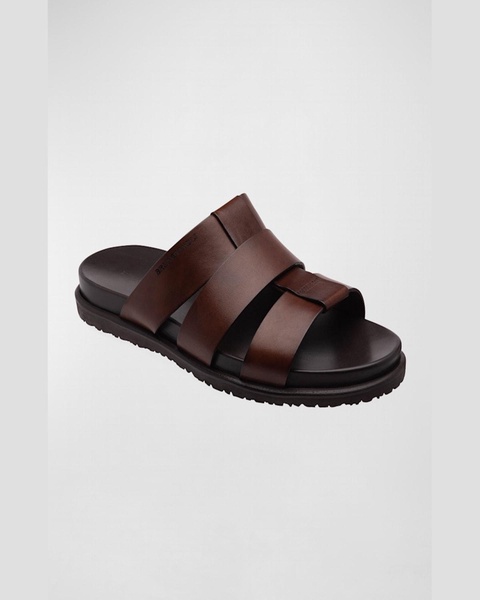 Men's Empoli Three-Strap Leather Slide Sandals