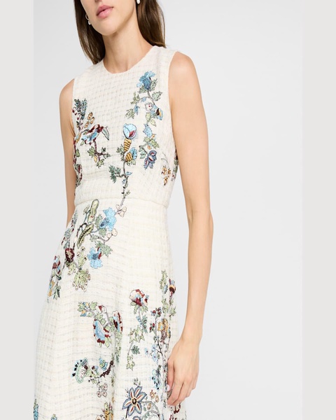 Eloise Embroidered Basketweave Tweed Maxi Dress