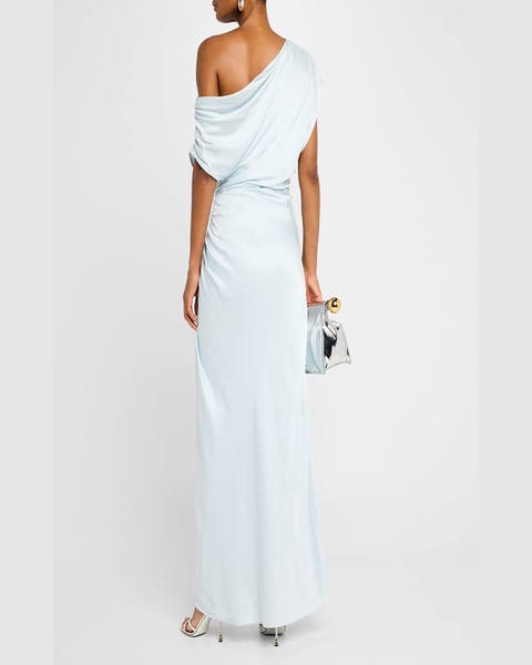 Penny One-Shoulder Ruched Satin Gown