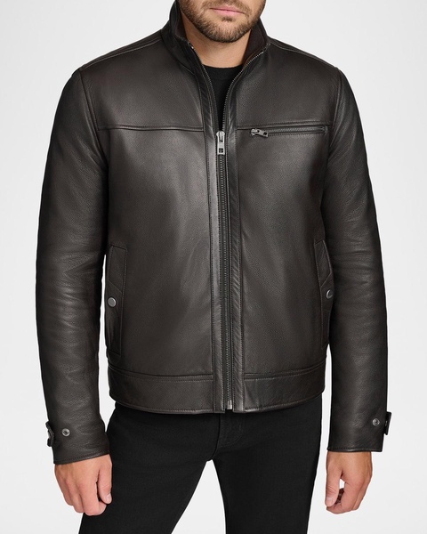 Men's Leather Jacket with Removable Faux Fur Lining