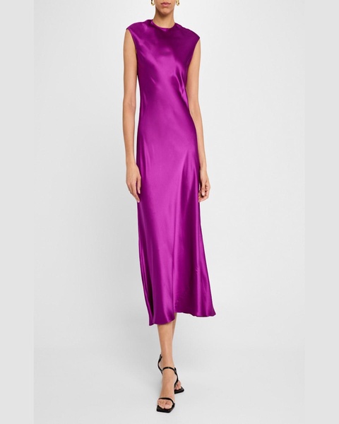 Cap-Sleeve Silk Charmeuse Maxi Dress
