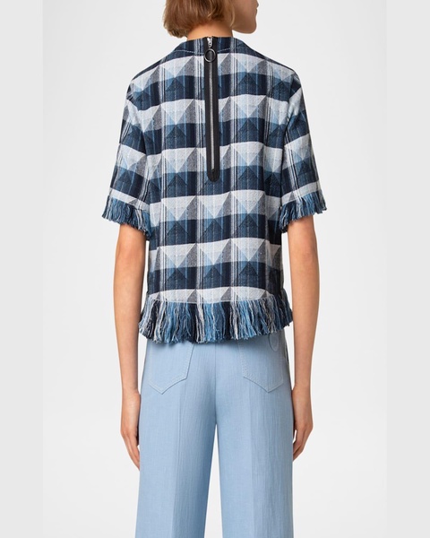 Rhombus Jacquard Denim Corp Blouse