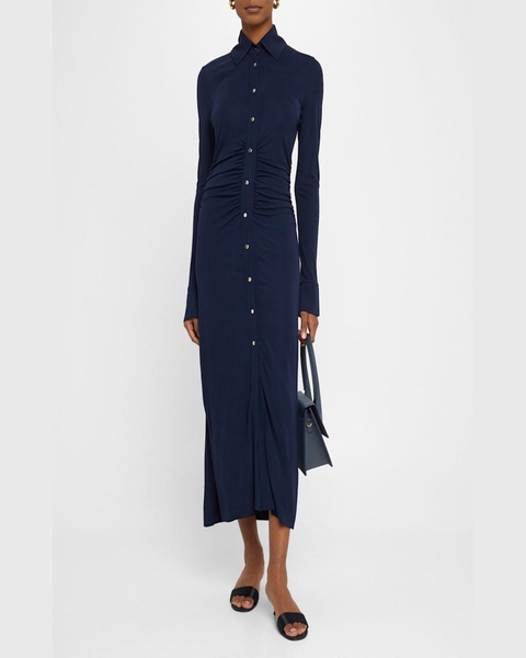 Claudia Midi Ruched Button Down Dress