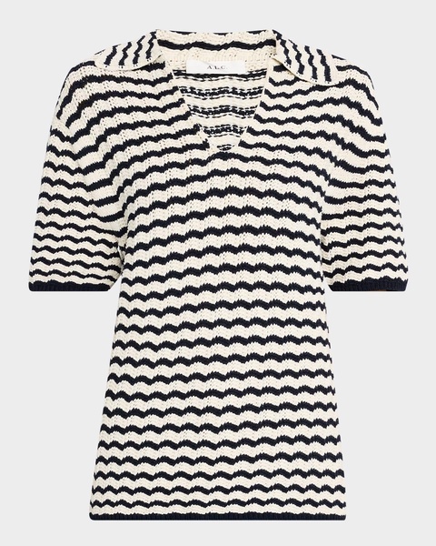 Logan Short-Sleeve Crochet Polo Top
