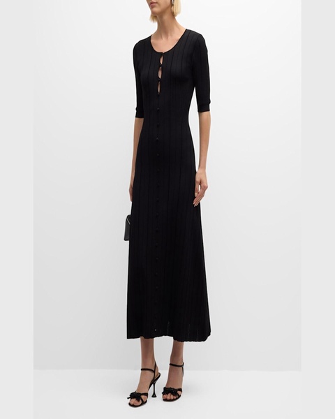 Arden Eyelash Pointelle Knit Elbow-Sleeve Midi Dress