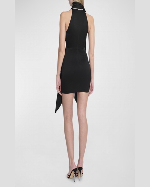 Crystal Trimmed Scarf Mini Satin Dress