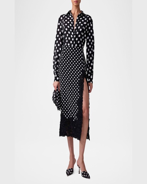 Polka-Dot Lace Slit Midi Skirt