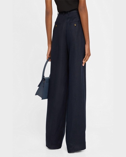 Park Wide-Leg Basketweave Linen Trousers