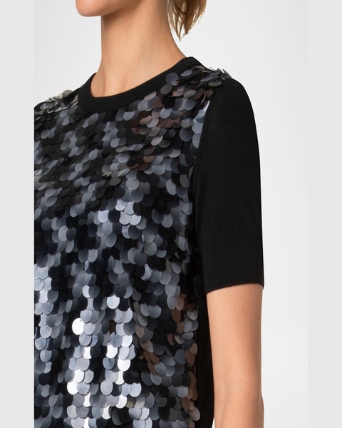 Front Sequined Short Sleeve Wool Sweater