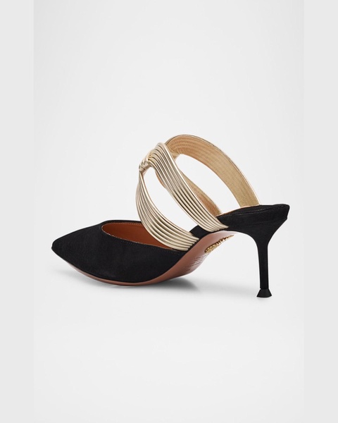 Laminated Leather and Suede Mule Pumps