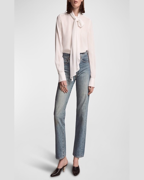 Bow-Neck Silk Georgette Blouse