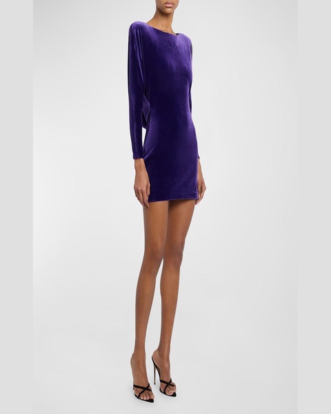 Long-Sleeve Cowl Backless Velvet Mini Dress
