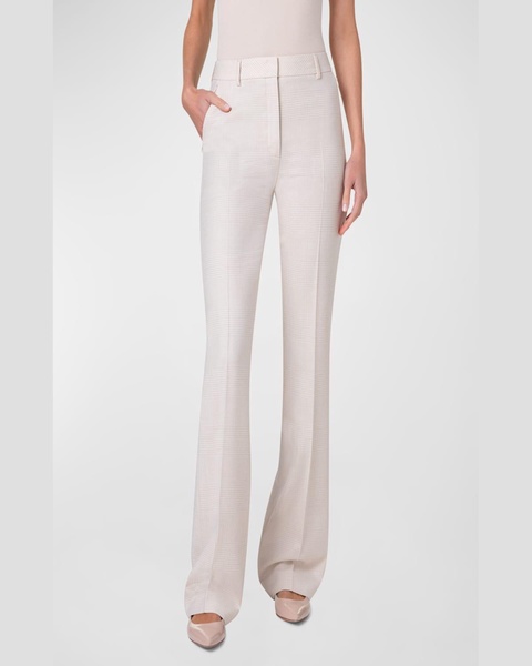 Marilyn High-Rise Check Bootcut-Leg Crepe Pants