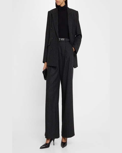 Pleated Pinstripe Wide-Leg Trousers