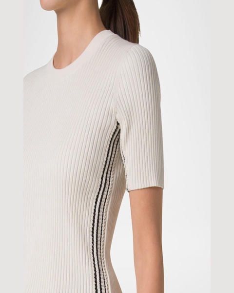 Crochet Stripe Rib Knit Short Sleeve Sweater
