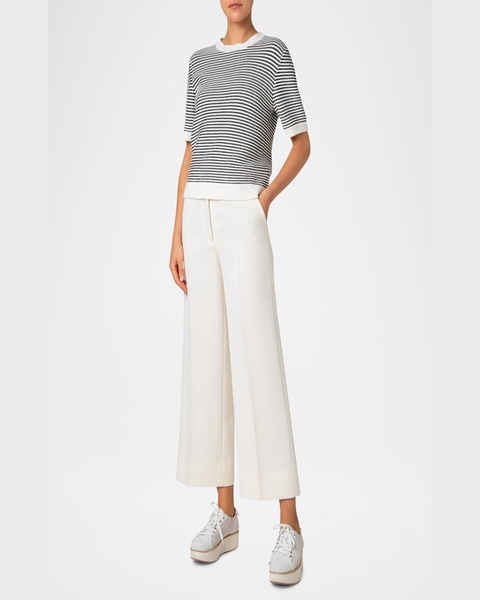 Chunky Tweed Knit Short-Sleeve Crop Sweater