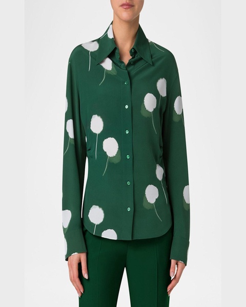 Windflower Print Silk Crepe Blouse