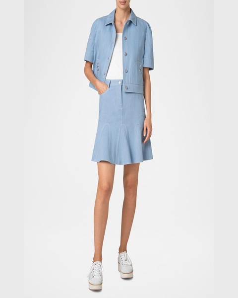 Zip-Pocket Short-Sleeve Denim Jacket