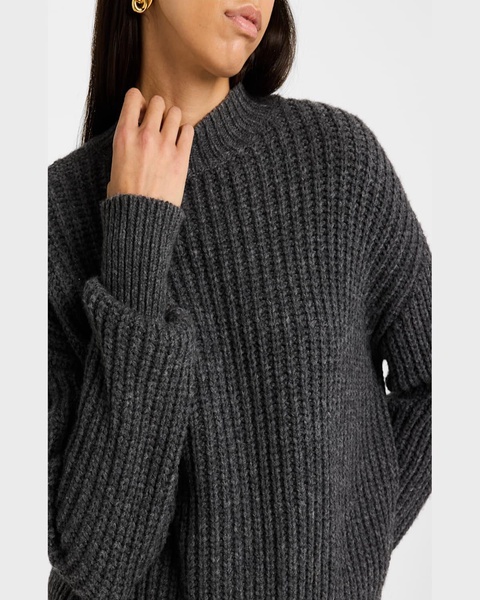 Ribbed Mock-Neck Fisherman Sweater