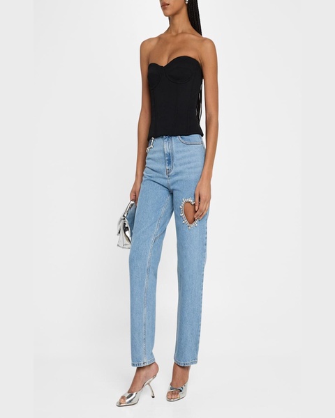 Crystal Heart Cutout Straight-Leg Ankle Jeans