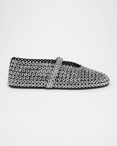 Studded Suede Mesh Mary Jane Flats