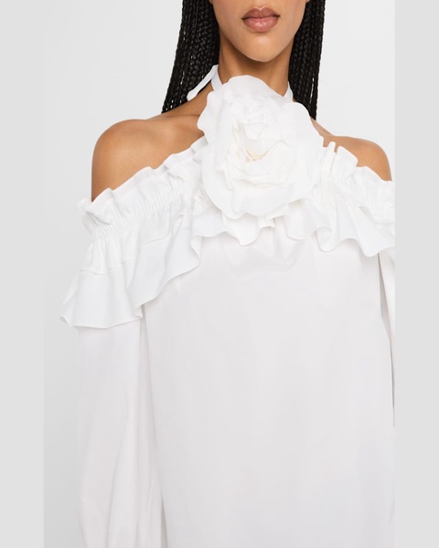 Flower Halter Cold-Shoulder Top