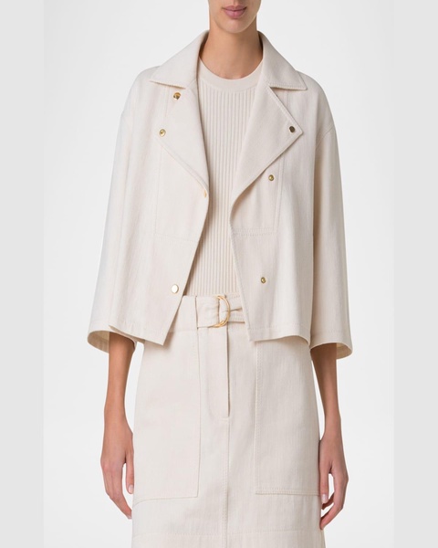 Cotton-Wool Denim Moto Jacket