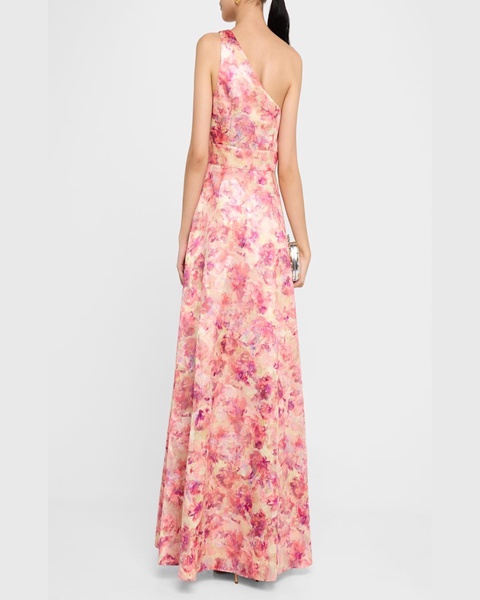 One-Shoulder Metallic Jacquard Gown