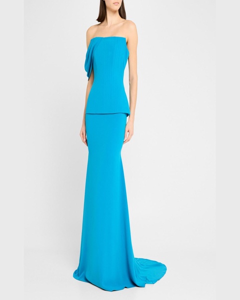 Draped-Sleeve Longline Corset Crepe Gown
