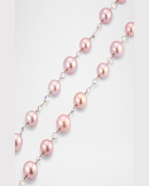 18K White Gold Freshwater Pearl and Moonstone Necklace, 42"L