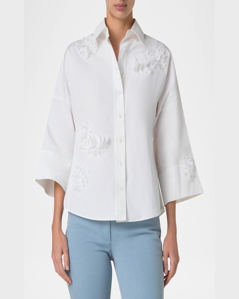 Carnation Applique Button-Down Cotton Shirt