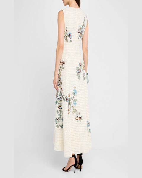 Eloise Embroidered Basketweave Tweed Maxi Dress