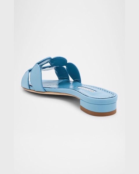 Circle-Cut Leather Flat Slide Sandals
