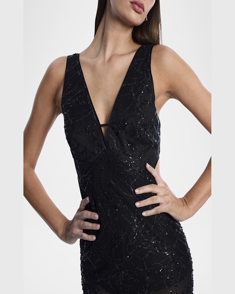 Sequin-Embellished Cutout Gown