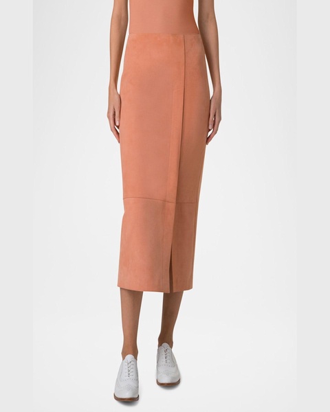 Nubuck Leather Midi Pencil Skirt
