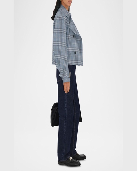 Check Double-Breasted Short Trench Coat
