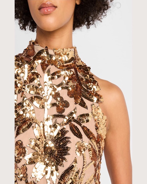 Dahlia Halter Sequin Floral Mini Dress
