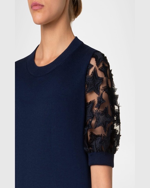 3D Star Embroidered Short-Sleeve Knit Sweater