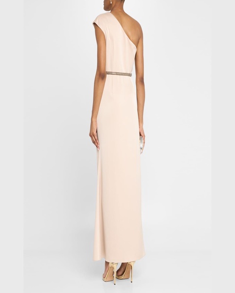 One-Shoulder Draped Crepe Back Satin Gown