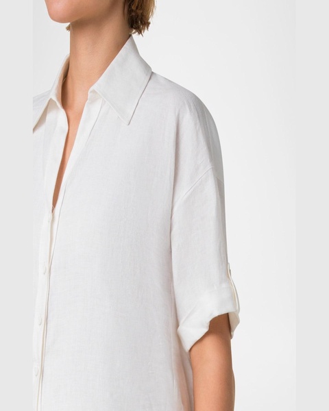 Short-Sleeve High-Low Button-Down Blouse