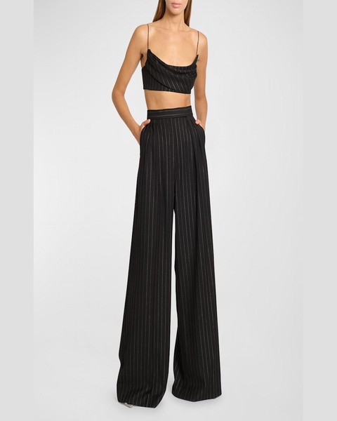 Metallic Pinstripe Drape Crop Tank Top
