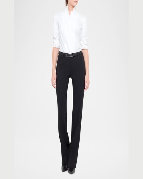 Long-Sleeve Notched-Collar Poplin Blouse
