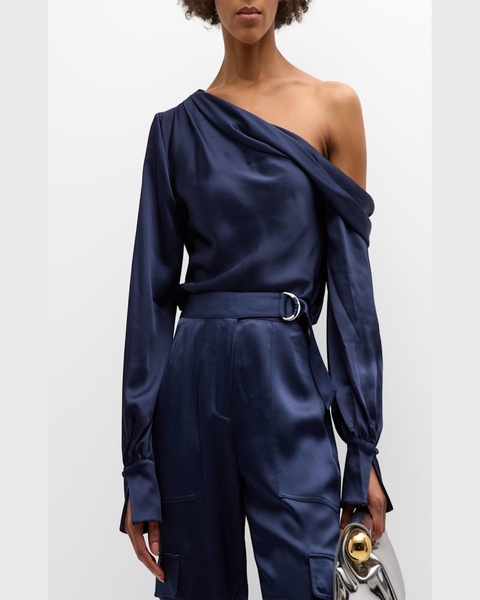 Alice Draped Satin One-Shoulder Top