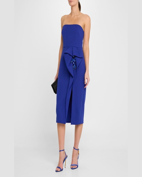Strapless Bead-Embellished Midi Sheath Dress